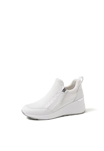 QUEEN HELENA Turnschuhe mit seitlichem Reißverschluss Sneakers mit Keilabsatz Casual Damen X30-24, Weiß, 39 EU