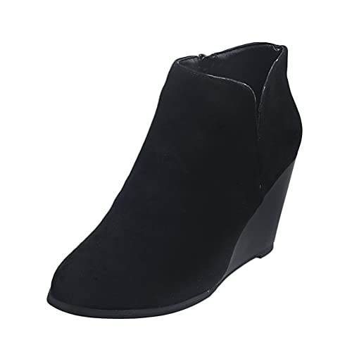 ticticlily Keilstiefeletten Damen Stiefeletten Keilabsatz Plateau Schuhe Wedges Reißverschluss Schlüpfen Bequem...