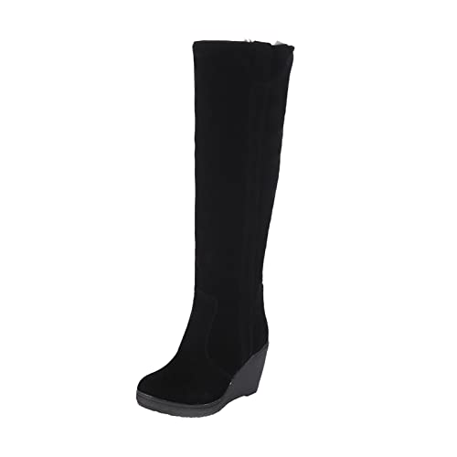 SHE.White Hohe Stiefel Damen Wildleder Keilabsatz Plüsch Gefüttert Schneestiefel Winter Warm Winterstiefel Einfarbig...