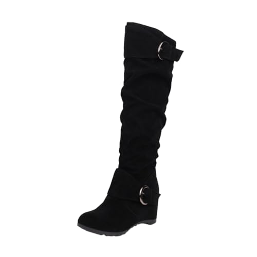 Gummistiefel Damen Stiefel Damen Sexy Modische Damen-Stiefel massivem mit Gürtelschnalle erhöhtem Keilabsatz Stiefel...