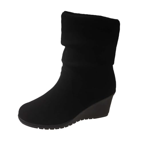 Wildleder Stiefeletten Damen Mit Keilabsatz - Schlupfstiefel Halbhoch Winterstiefel Spitz Halbstiefel Elegant...