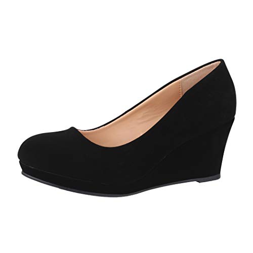 Elara Damen Pumps Keilabsatz Schuhe mit Plateau Chunkyrayan B8011Y-PM-Schwarz-37