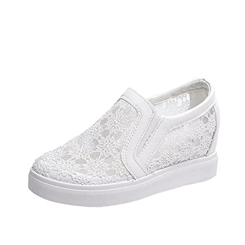 BIISDOST Hochzeit Schuhe Damen Sneaker, Turnschuhe Weiss Spitze Freizeitschuhe Hochzeitsschuhe Rutschfest Keilabsatz...