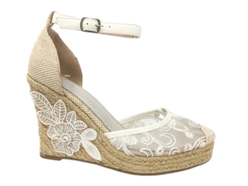 Miro Boho Chic Keilabsatz Ibiza Damen Plateau Kordel Jute Damen Sandalen mit Keilabsatz mit Spitze Brautschuhe Hochzeit...