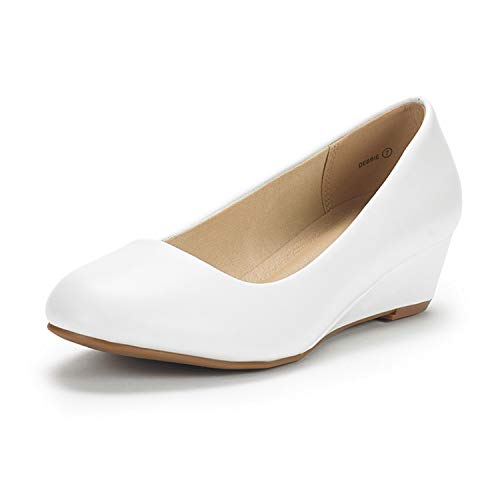 DREAM PAIRS Debbie Pumps für Damen mit mittelhohem Keilabsatz,Size 39,Weiss/Pu,Debbie