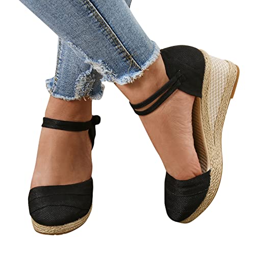 Wedges Keilabsatz,Sandalen Damen Espadrilles Plateau Wedges Sandaletten mit Geschlossene Keilabsatz Sommerschuhe Sommer...