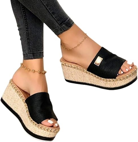 Generisch Sandalen Damen Sommer Casual Damen Sommer Elegant Wedge Peep Toe High Heel Plattform Pantoletten...