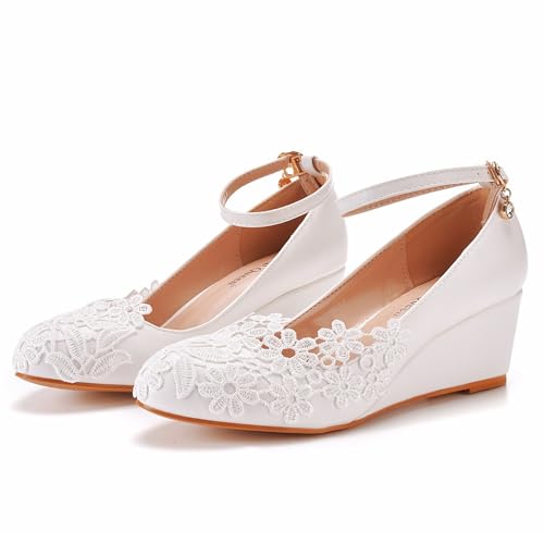 Damen Mittlerem Keilabsatz Absatz Heel Anhänger Schuhe Pumps Geschlossene Runde Zehe 5.5CM Hochzeitsfest-Kleid-Schuhe...