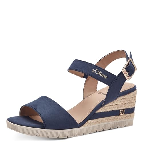 s.Oliver Damen Sandalen mit Keilabsatz Sommer, Blau (Navy), 40 EU
