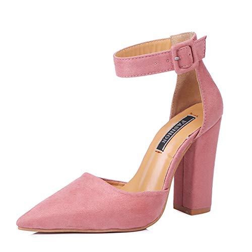 UMore Damen Pumps Uni Blockabsatz Slingpumps Veloursleder Fersenriemchen Damen Ohne Verschluss Closed Toe Comfy Mitte...