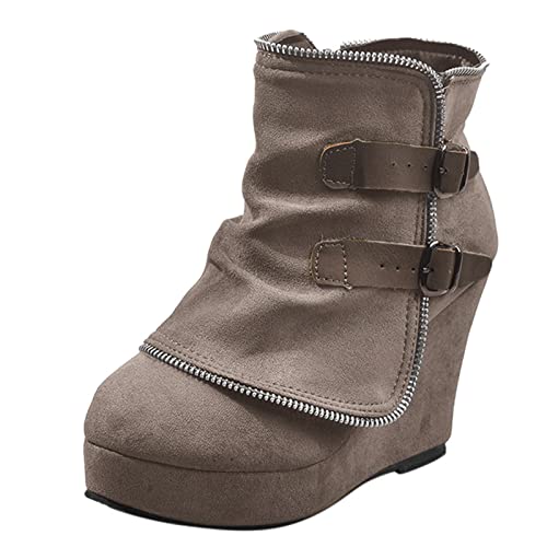 Woaikeyu Damenstiefel, Schnalle, Retro, Damen, Stiefel, Keilabsatz, warm, Stiefel für Damen, Mode, Vintage, kurze...