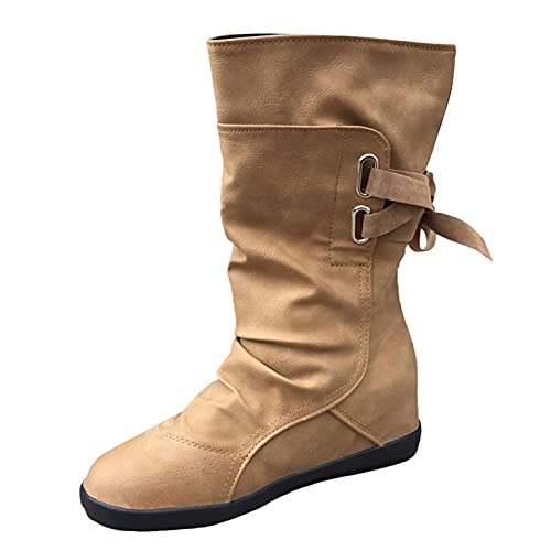 FACAIAFALO Damen-Stiefel Mit Keilabsatz Motorradstiefel Mit Keilabsatz WDEDEtern-Cowboy-Stiefel Mid-Top-Stiefel...