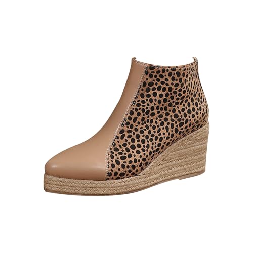 SAUTRV Stiefel mit Leopardenmuster für Damen – Keilstiefeletten für Damen, Keilabsatz, Knöchel, Reißverschluss,...