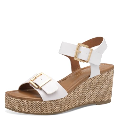 MARCO TOZZI Damen Sandalen mit Keilabsatz Offene Zehenpartie Modern, Weiß (White), 37 EU