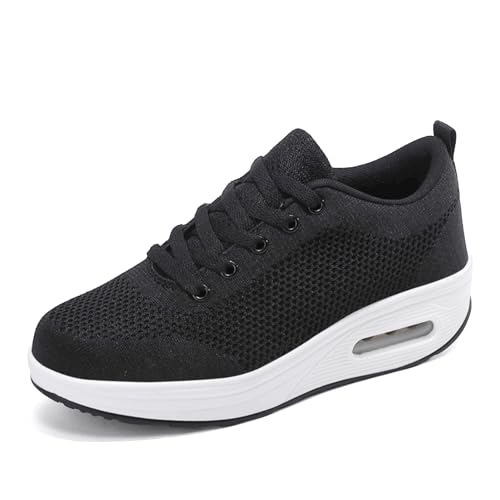 Laufschuhe Damen Plateau Turnschuhe Leicht Walkingschuhe Keilabsatz Freizeitschuhe Frauen Fitnessschuhe Atmungsaktiv...