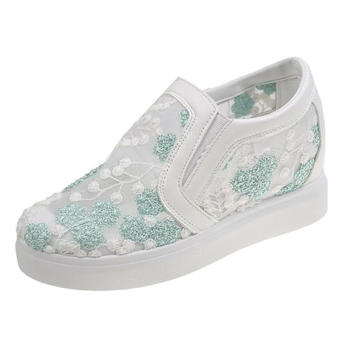 Hochzeit Schuhe Damen Sneaker,Turnschuhe Weiss Spitze Freizeitschuhe Hochzeitsschuhe Mit Keilabsatz Atmungsaktiv...