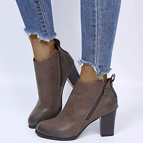 Stiefeletten Damen mit Absatz Leder Retro Boots Keilstiefeletten Sockenstiefel Kurzschaft Stiefel mit Absatz Outdoor...