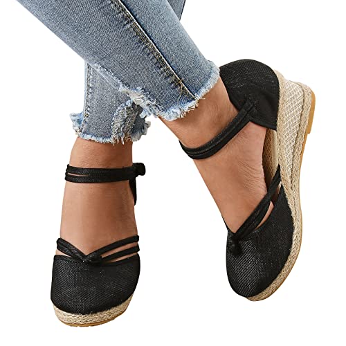 Plateau Sandaletten,Sandalen Damen Espadrilles Plateau Wedges Sandaletten mit Geschlossene Keilabsatz Sommerschuhe...