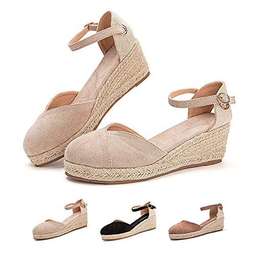 Hitmars Plateau Sandalen Damen Espadrilles mit Keilabsatz Keilsandalen Absatz Espandrillos Sommer Frauen Schuhe...